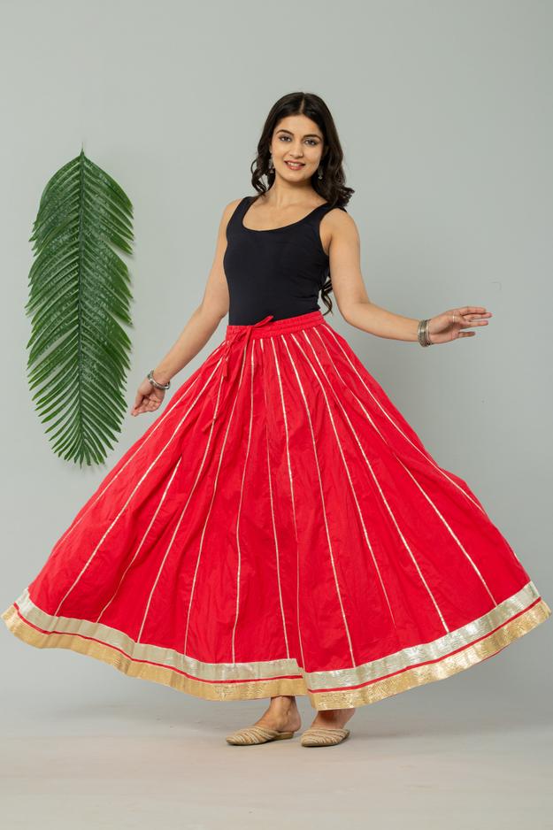 Maharaani Red Cotton Gota 28 Kali Kalidaar Skirt