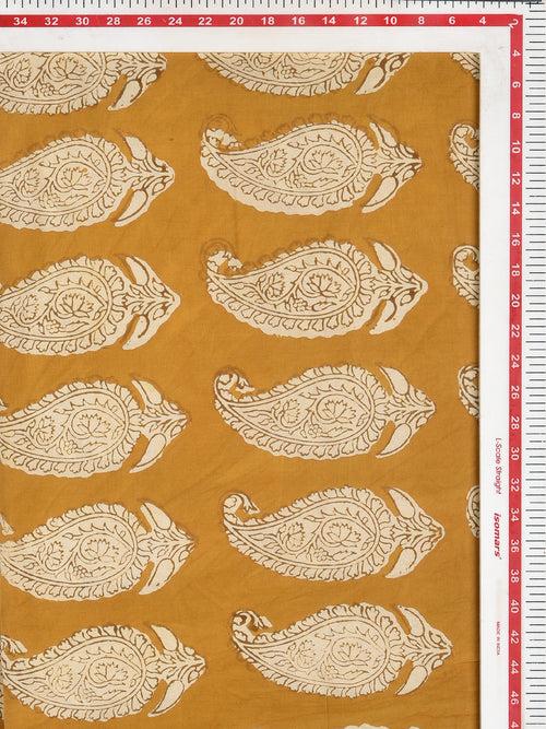 Bagru Yellow Bada Paisely Kairi Hand Block Printed Cotton Cambric Fabric