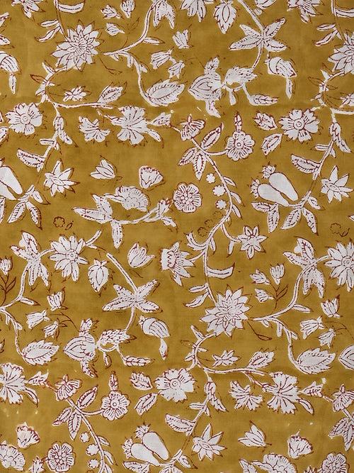 Yellow Outline Jaal Pattern Cotton Cambric Sanganeri Hand Block Printed Fabric