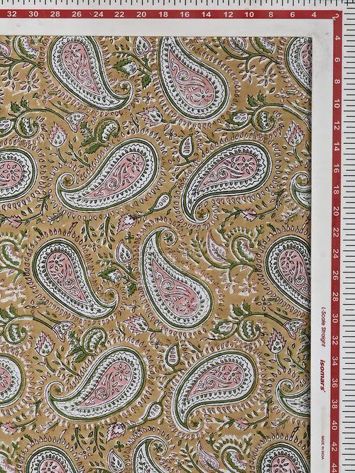 Yellow Gulab Kairi Jaal Pattern Cotton Cambric Sanganeri Hand Block Printed Fabric