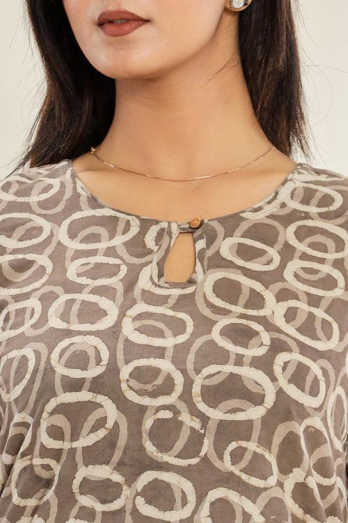 Abstract Geometric Hand Block Printed Womens Tops