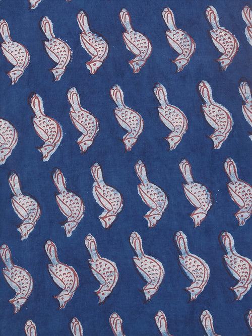 Indigo Dabu Natural Dyed Woodpecker Outline Pattern Cotton Cambric Fabric