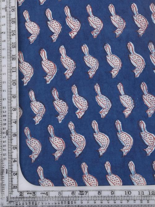 Indigo Dabu Natural Dyed Woodpecker Outline Pattern Cotton Cambric Fabric