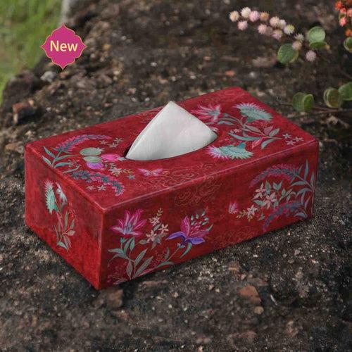 Wild Flower Tissue Box Holder - Red