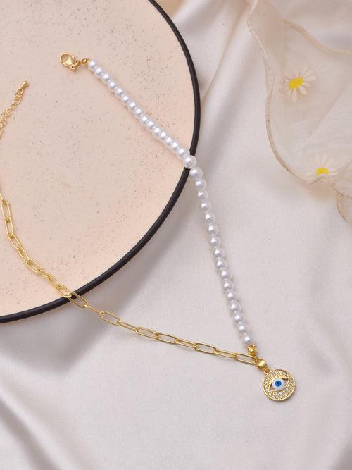 Round Mother Of Pearl Chain Necklace