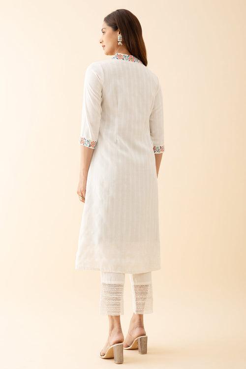 Floral Embroidered Kurta with Printed Jackets Green