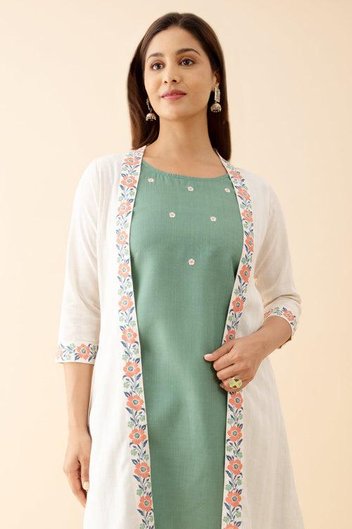 Floral Embroidered Kurta with Printed Jackets Green