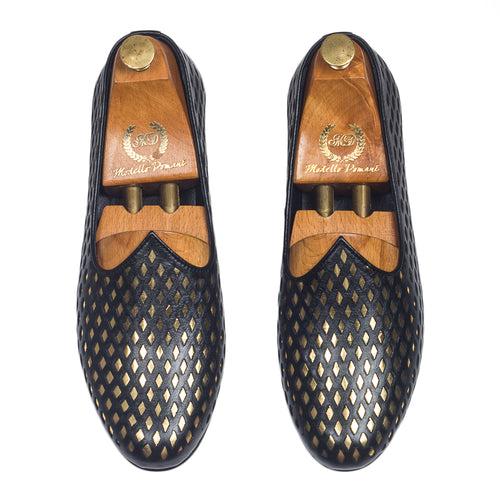 Noori©️ Leather Juttis (Black - Gold Foil)