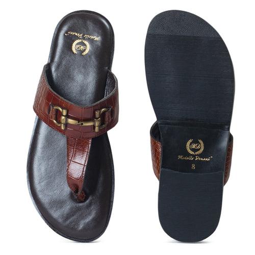 Louis Embossed Leather Slippers (Burgundy Brown)