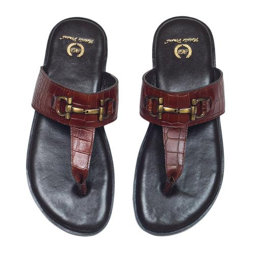 Louis Embossed Leather Slippers (Burgundy Brown)