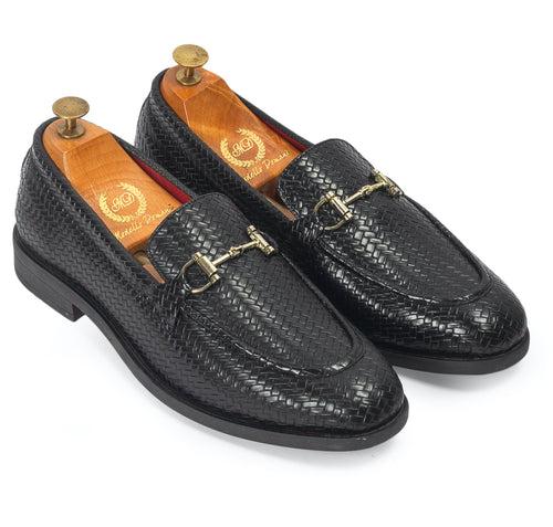 Italian Cut Textured Buckle Slipons (Black)