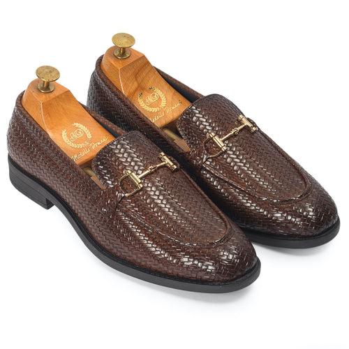 Italian Cut Textured Buckle Slipons (Brown)