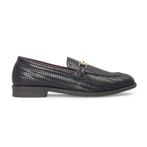 Italian Cut Textured Buckle Slipons (Black)