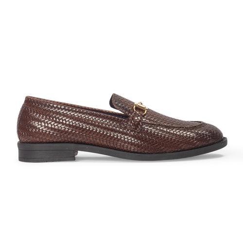 Italian Cut Textured Buckle Slipons (Brown)