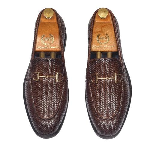 Italian Cut Textured Buckle Slipons (Brown)