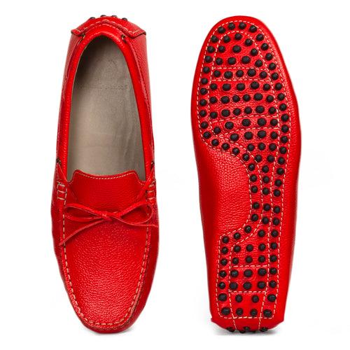 Gommino Leather Bow Loafers (Red)