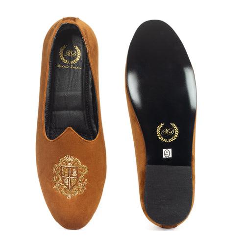 Royal Crest©️ Velvet Juttis (Light Tan)(Patent Copyright Artwork)