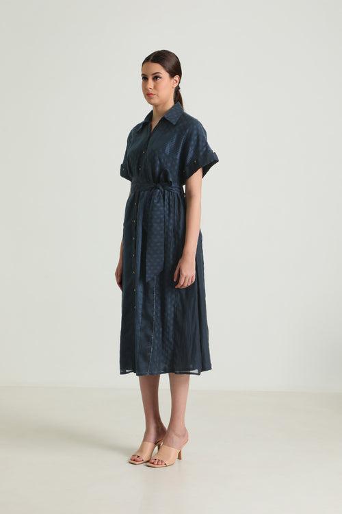 Indigo Lace Dress with Belt