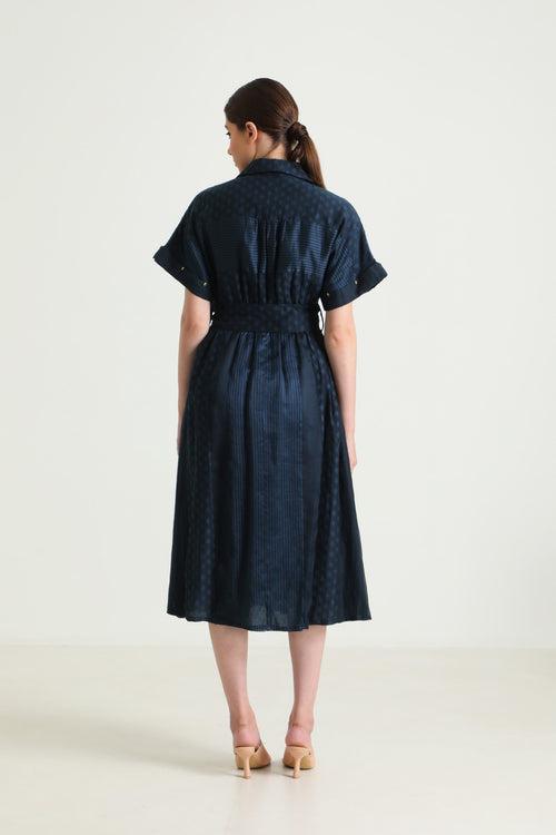 Indigo Lace Dress with Belt