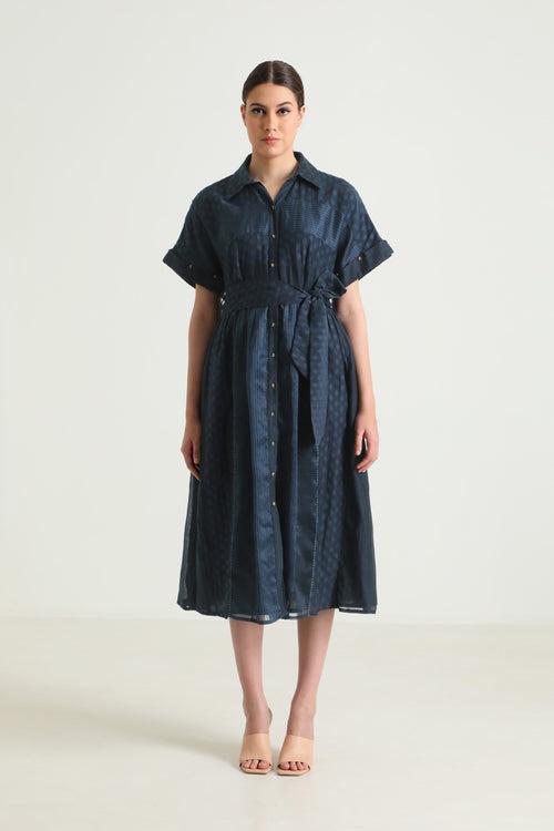 Indigo Lace Dress with Belt