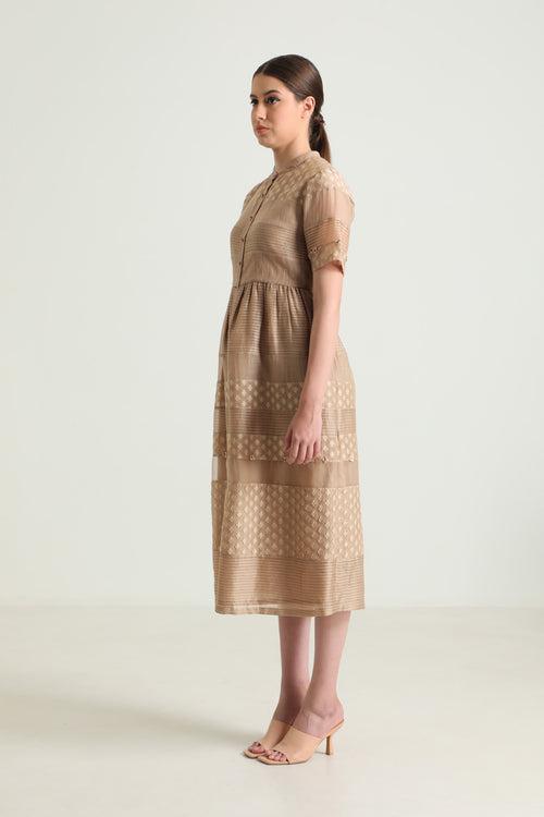 Beige Lace Dress with Embroidery