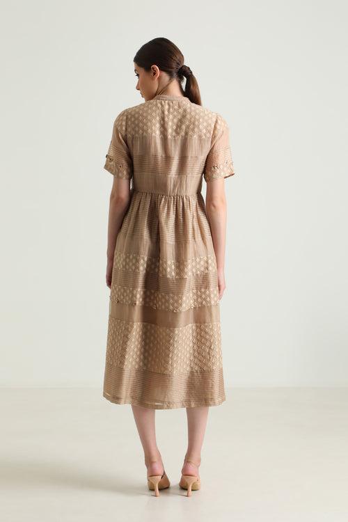 Beige Lace Dress with Embroidery