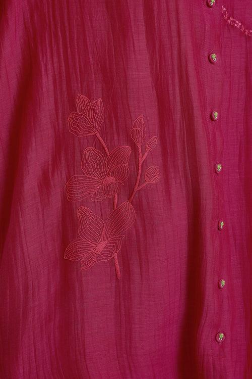 Carnation Embroided Shirt in Cotton Chanderi and Straight Pant in Silk Chanderi