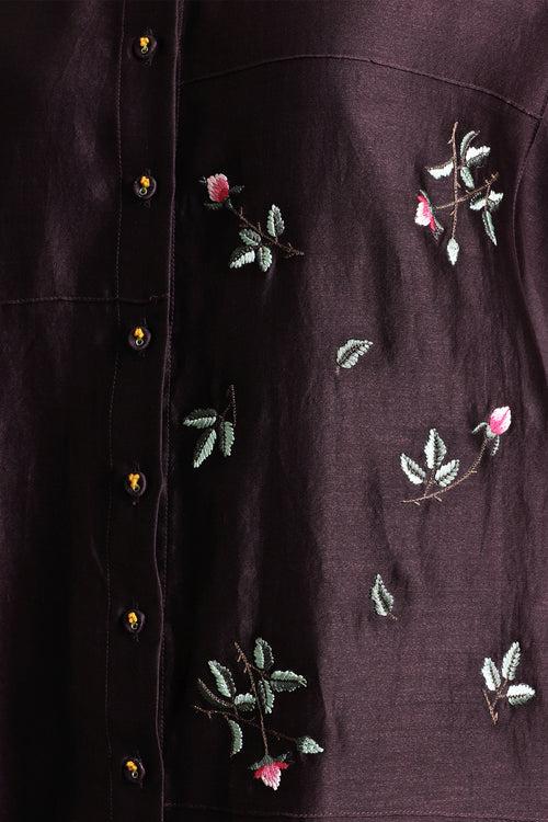 Lavender Pin Tuck Shirt in Silk Chanderi with Embroidery and Straight Pants in Silk Chanderi