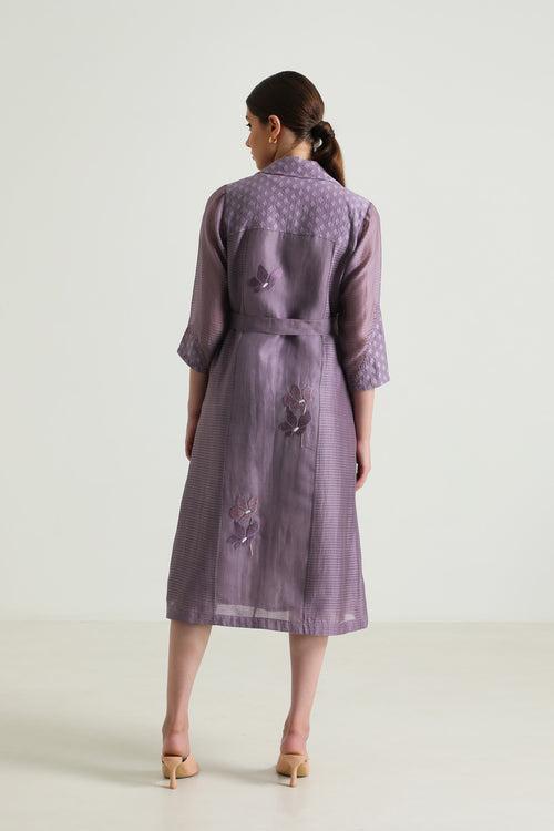 Carnation Embroided Organza Jacket with Plain Silk Chanderi Dress