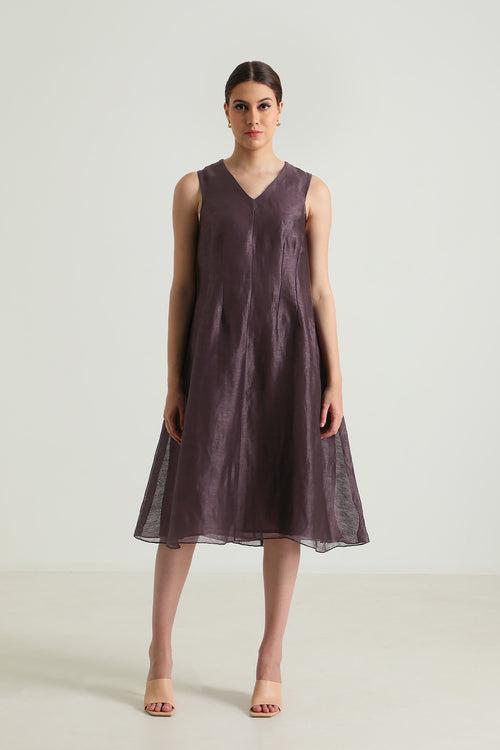 Lavender Solid Jacket In Stripe Organza and Plain Silk Chanderi Dress