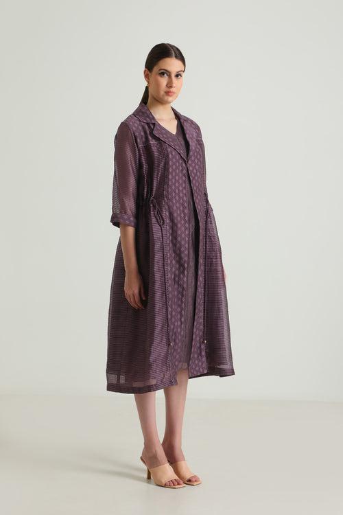 Lavender Solid Jacket In Stripe Organza and Plain Silk Chanderi Dress