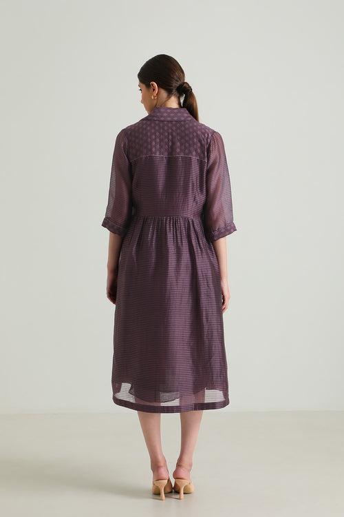 Lavender Solid Jacket In Stripe Organza and Plain Silk Chanderi Dress