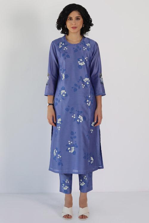 Twilight Tunic in Monochrome Sakura Print  In Silk Chanderi And Silk Chanderi Pants