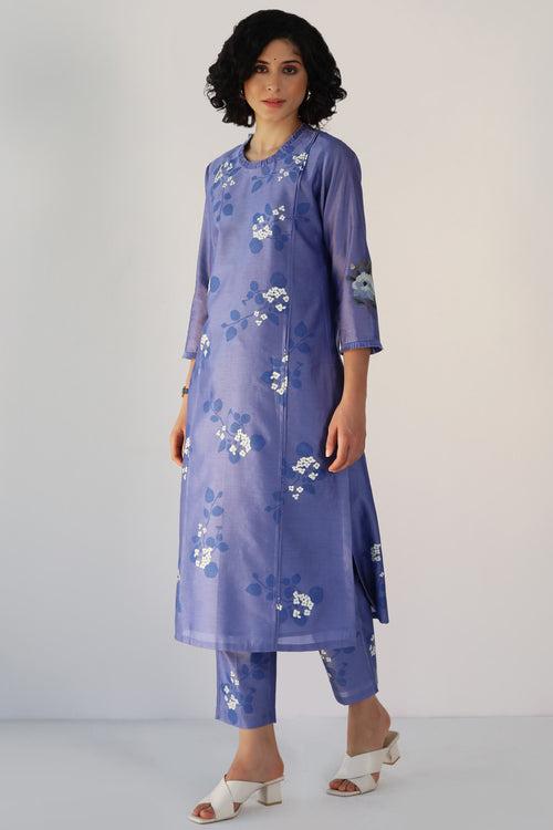 Twilight Tunic in Monochrome Sakura Print  In Silk Chanderi And Silk Chanderi Pants