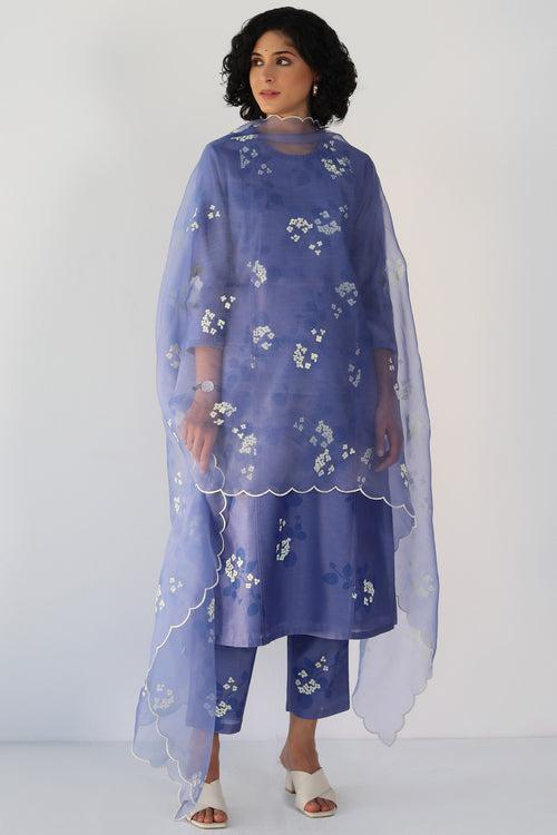 Twilight Tunic in Monochrome Sakura Print  In Silk Chanderi And Silk Chanderi Pants