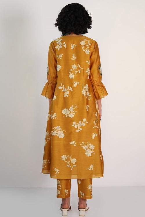 Ochre Tunic in Yuri Print Silk Chanderi And Silk Chanderi Pant