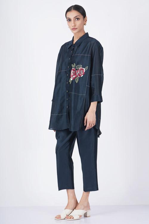 Hand embroiderd rose shirt with straight pant