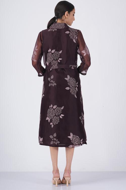 Grape rose print organza jacket with solid dress