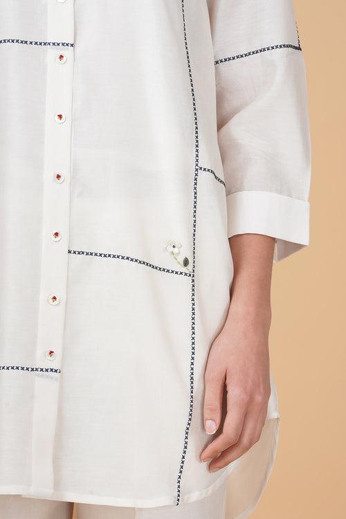 Cross stitch embroidery shirt in silk chanderi and straight pant in silk chanderi