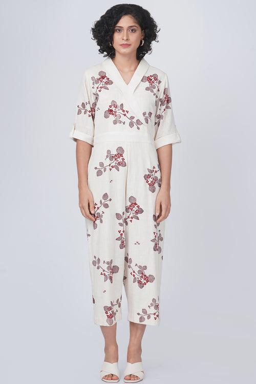 Sakura print jumpsuit in cotton linen