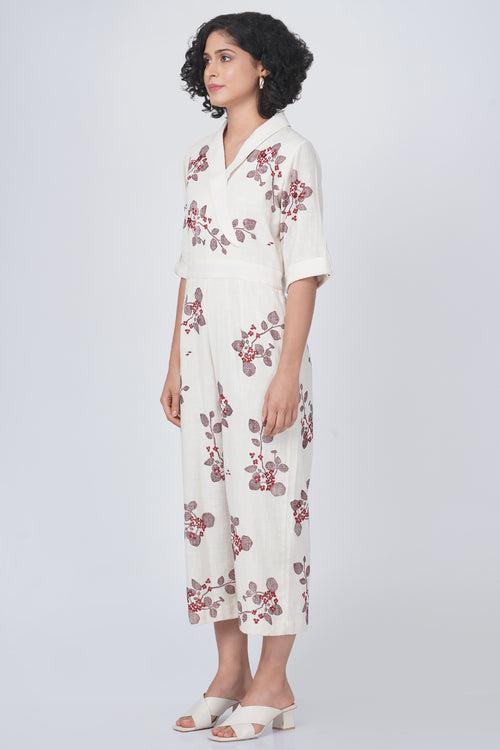 Sakura print jumpsuit in cotton linen