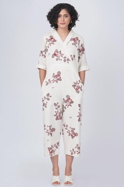 Sakura print jumpsuit in cotton linen