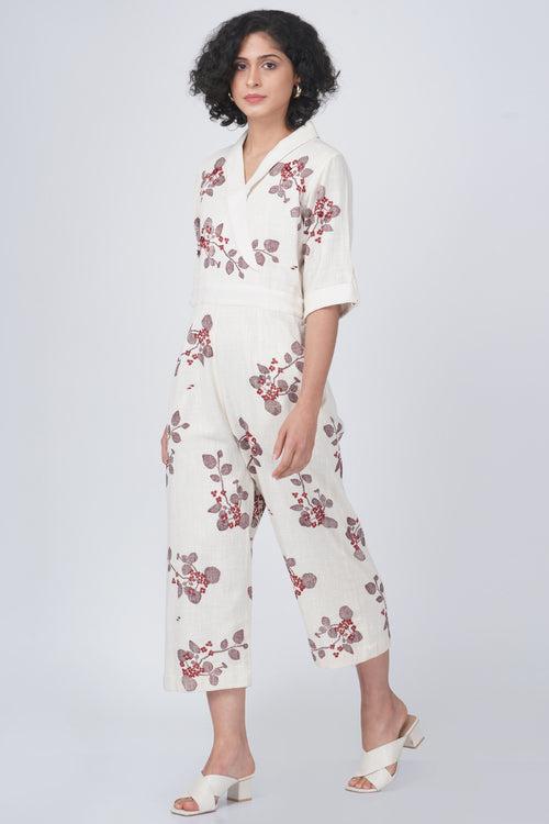 Sakura print jumpsuit in cotton linen