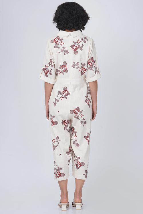 Sakura print jumpsuit in cotton linen