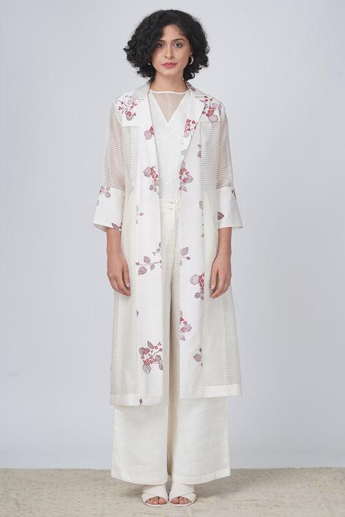 Sakura print stripe organza jacket  and flayer pant in linen