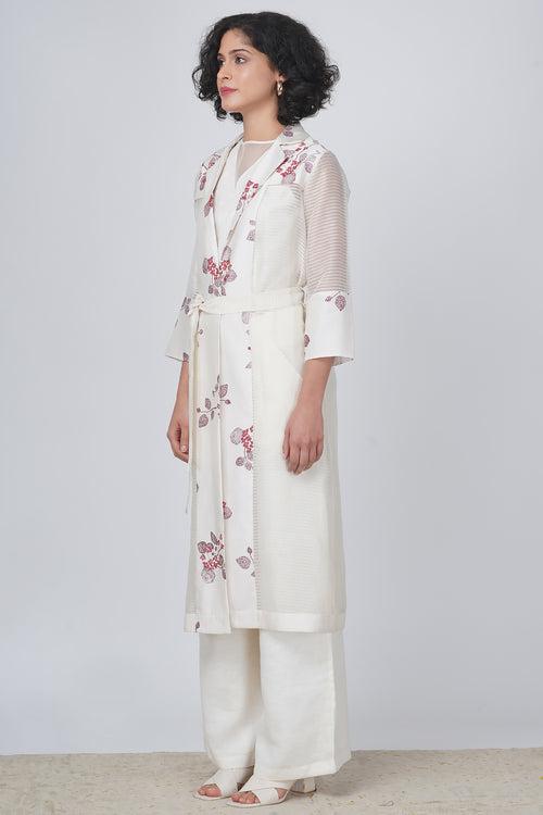 Sakura print stripe organza jacket  and flayer pant in linen