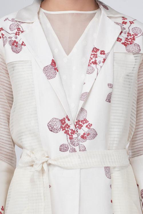 Sakura print stripe organza jacket  and flayer pant in linen