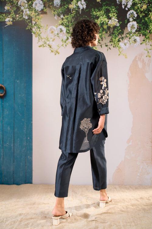 Discharge Print  Oversized Shirt And Pant Set In Chanderi