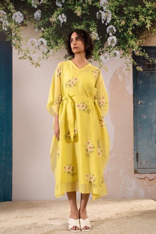 Dahlia  Print  Long Kaftan  In Chanderi