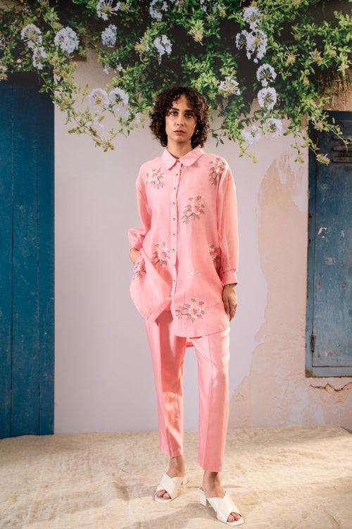 Dahlia Print Shirt And Pant Set In Chanderi